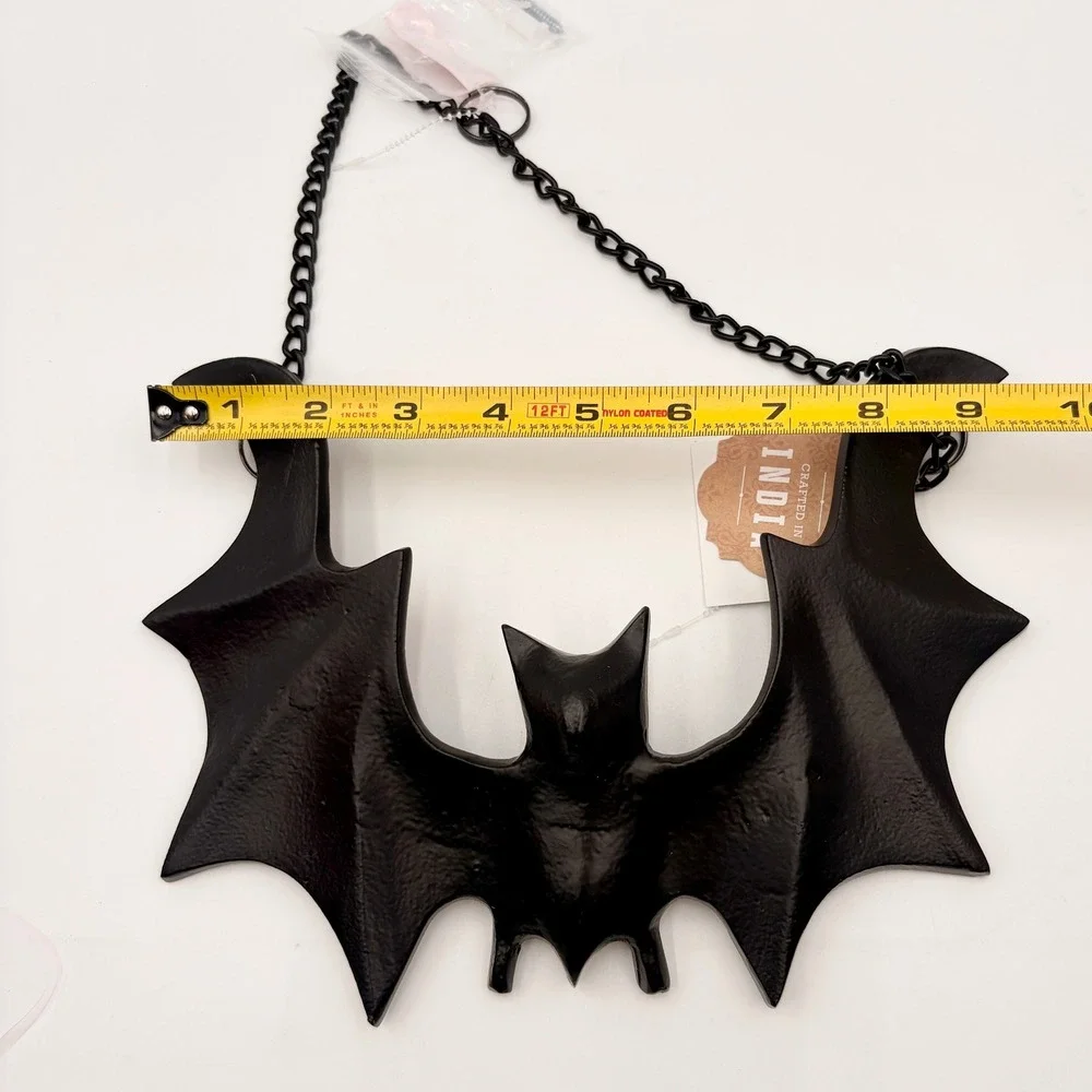 Black Cast Iron Bat Wall Hanging Gothic Halloween Decor with Chain New